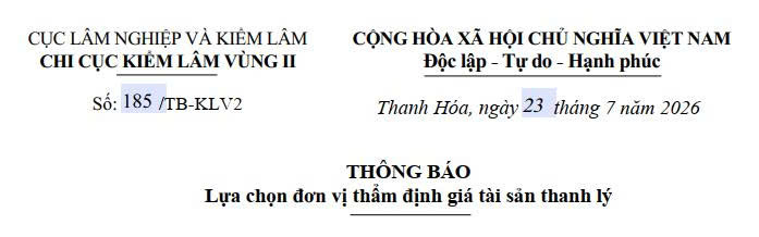 Thông báo: Lựa chọn đơn vị thẩm định giá tài sản thanh lý